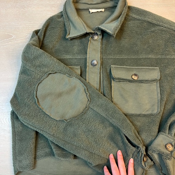 Altar'd State Olive Green Fleece Jacket - Picture 3 of 6